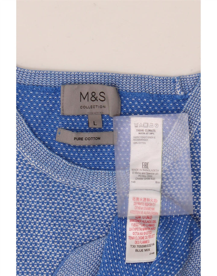 MARKS & SPENCER Herren-Pullover mit Rundhalsausschnitt, Größe L, aus blauer Baumwolle