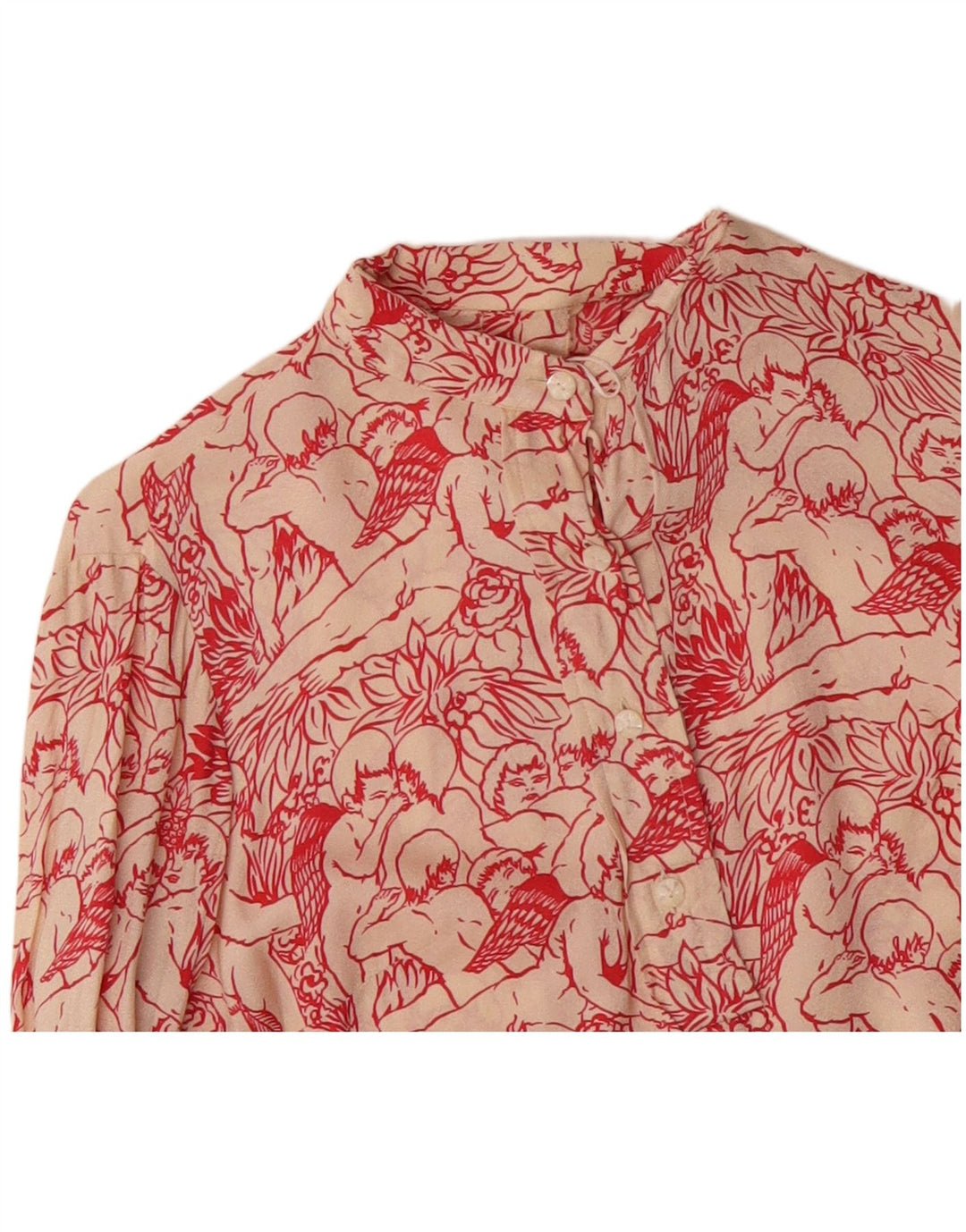 VINTAGE Damen Hemdbluse mit Grafik, UK 12, Mittelweiß