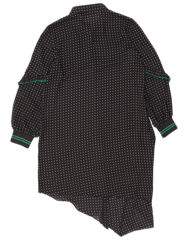 Zara Damen Langarm-Hemdkleid UK 14 Medium Black Spotted Modern