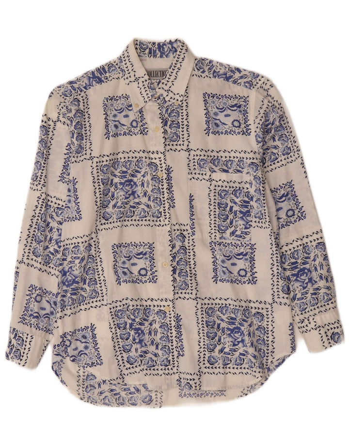 Kollektion Damen-Hemd, Größe 42/44, groß, weiße Baumwolle mit Blumenmuster