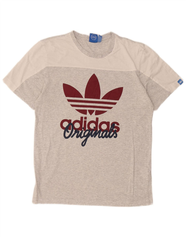 Adidas Herren-T-Shirt mit Grafik, Größe S, Grau, Colourblock-Baumwolle