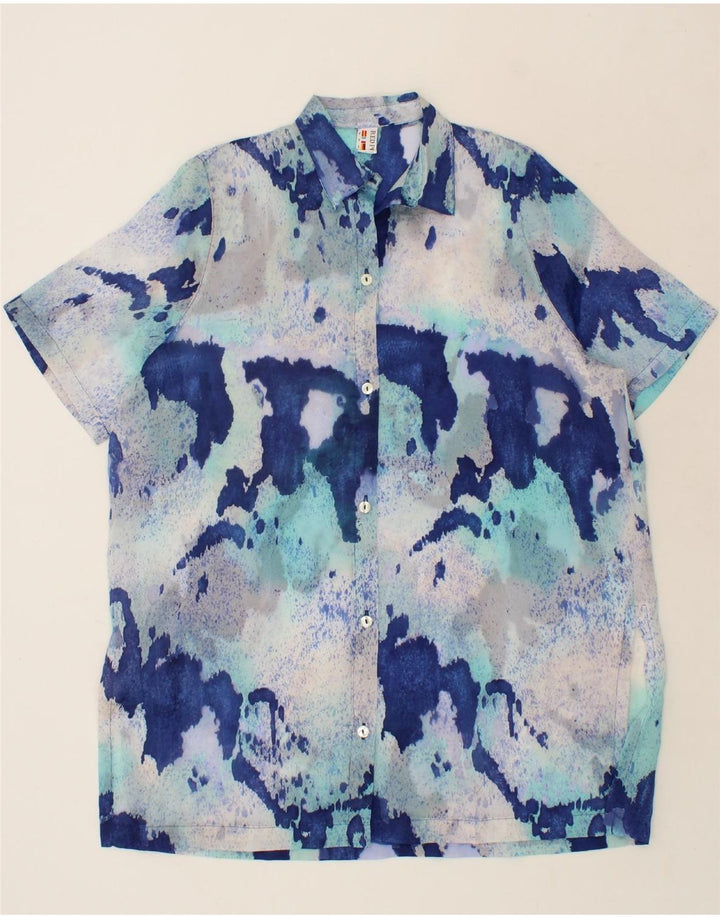 VINTAGE Womens Oversized Longline Shirt Blouse UK 14 Medium Blue Tie Dye Vintage Vintage and Second-Hand Vintage from Messina Hembry 