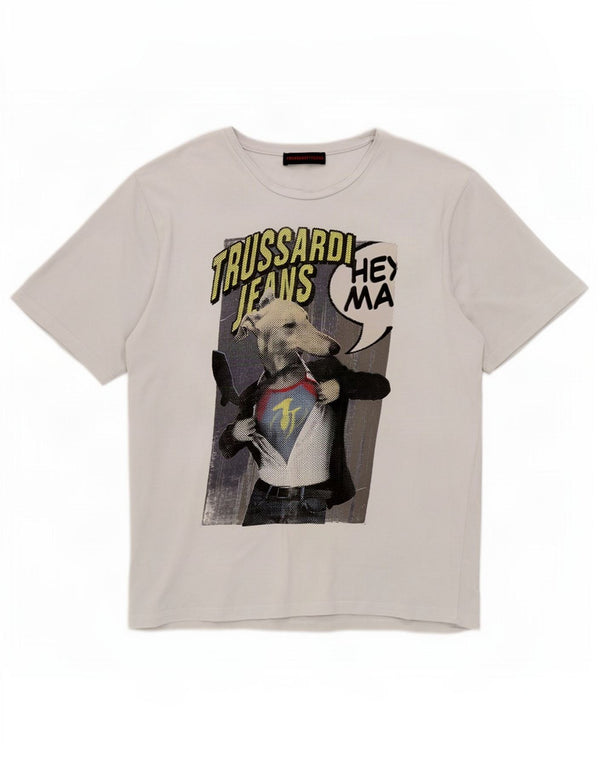 Trussardi Jeans Herren-T-Shirt mit Grafik, 2XL, weiße Baumwolle