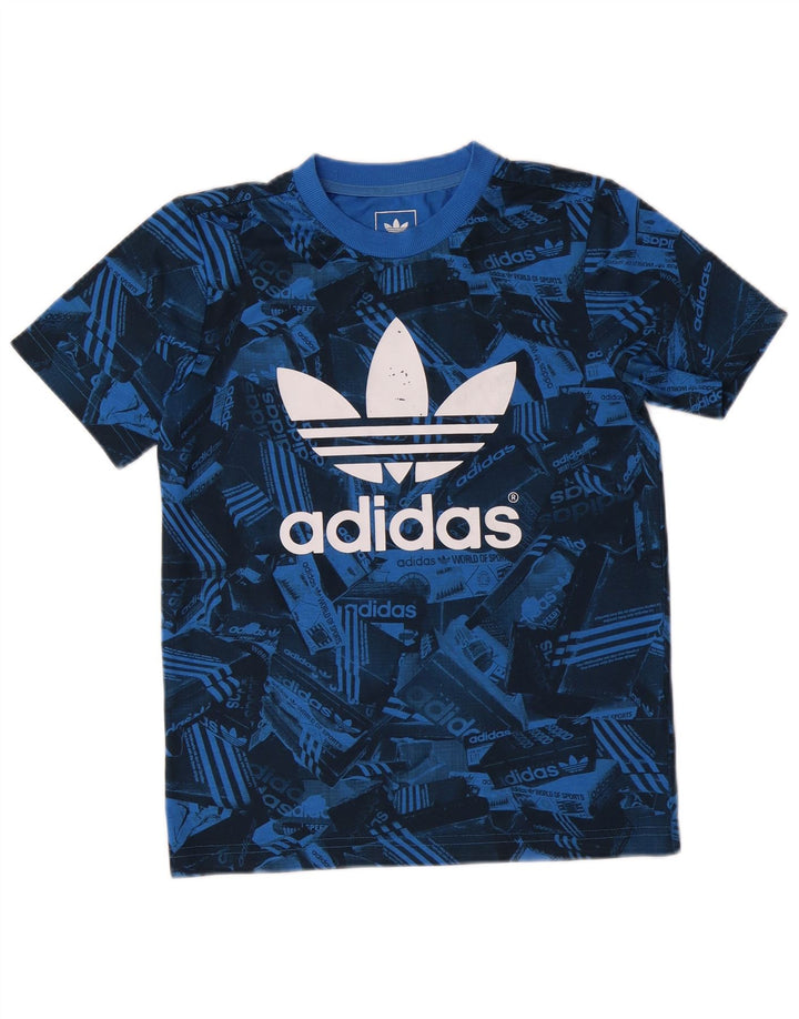 Adidas Boys Graphic T-Shirt Top 9-10 Years Blue Polyester