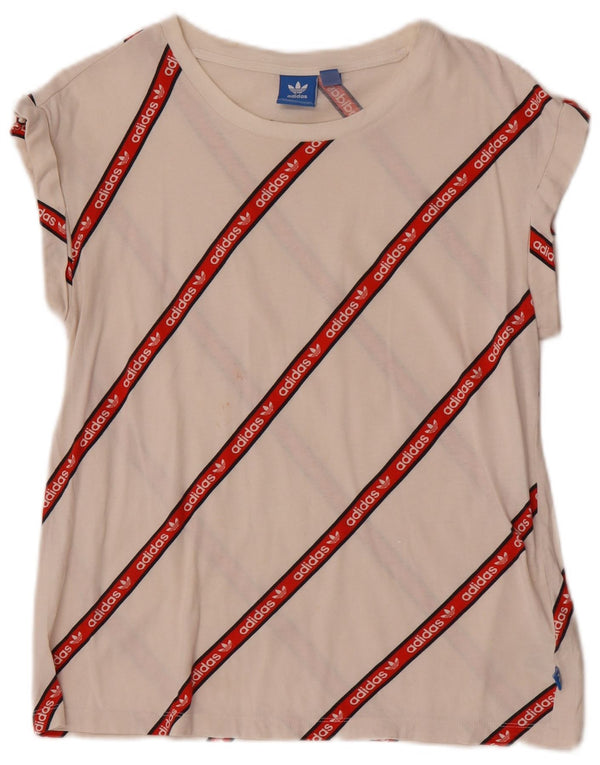 Adidas Damen Grafik T-Shirt Top UK 8 Small weiß gestreift Baumwolle