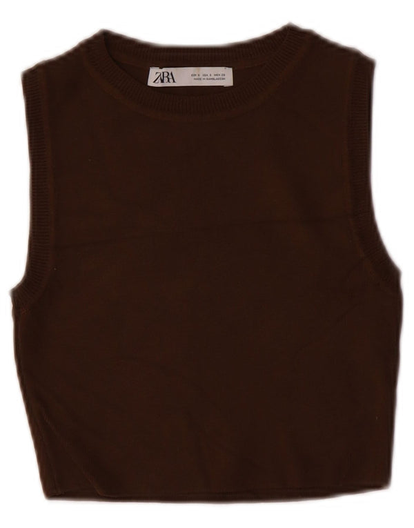 Zara Damen Weste Tank Top UK 8 Small Braune Viskose
