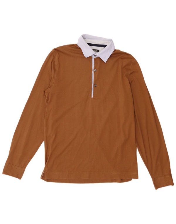 Massimo Dutti Mens Long Sleeve Rugby Polo Shirt Large Brown Cotton
