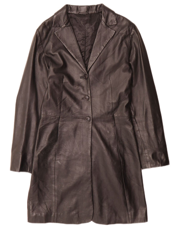 Stefanel Damen Ledermantel IT 40 Small Schwarz