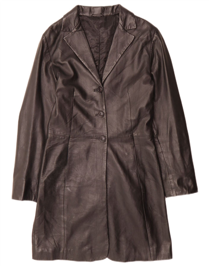 Stefanel Damen Ledermantel IT 40 Small Schwarz