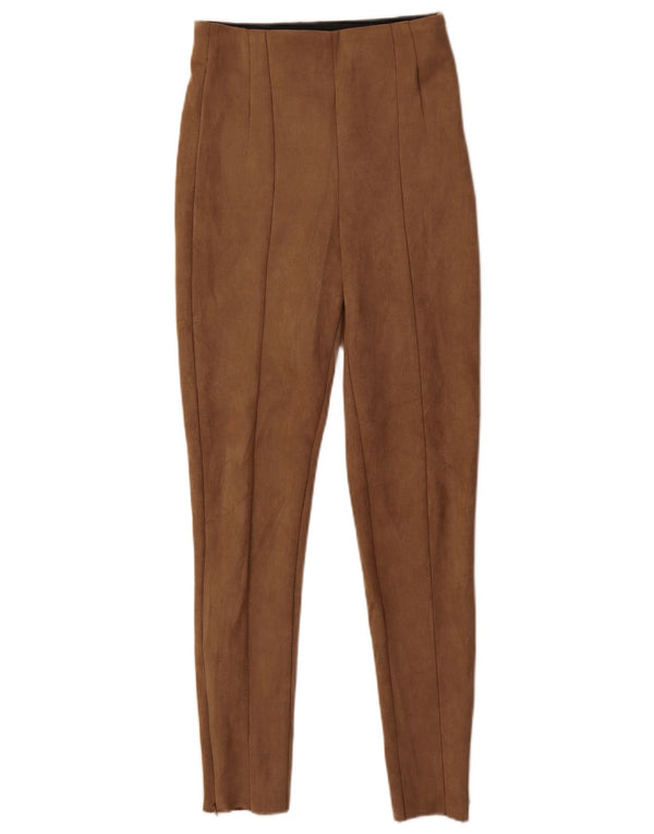 Zara Damen Skinny Freizeithose XS W24 L29 Beige Polyester