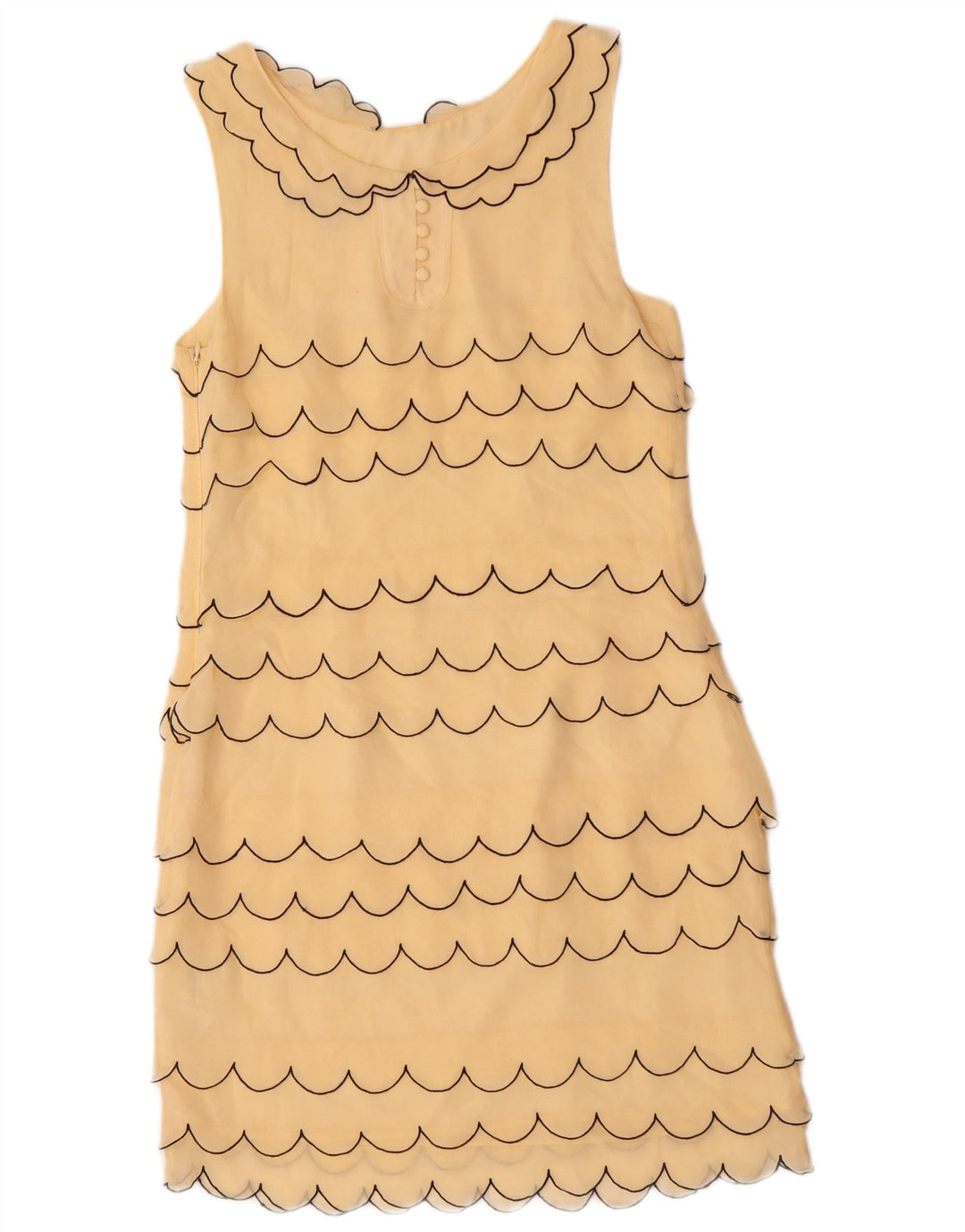 VINTAGE Damen Ärmelloses Etuikleid UK 6 XS Beige gestreifte Seide