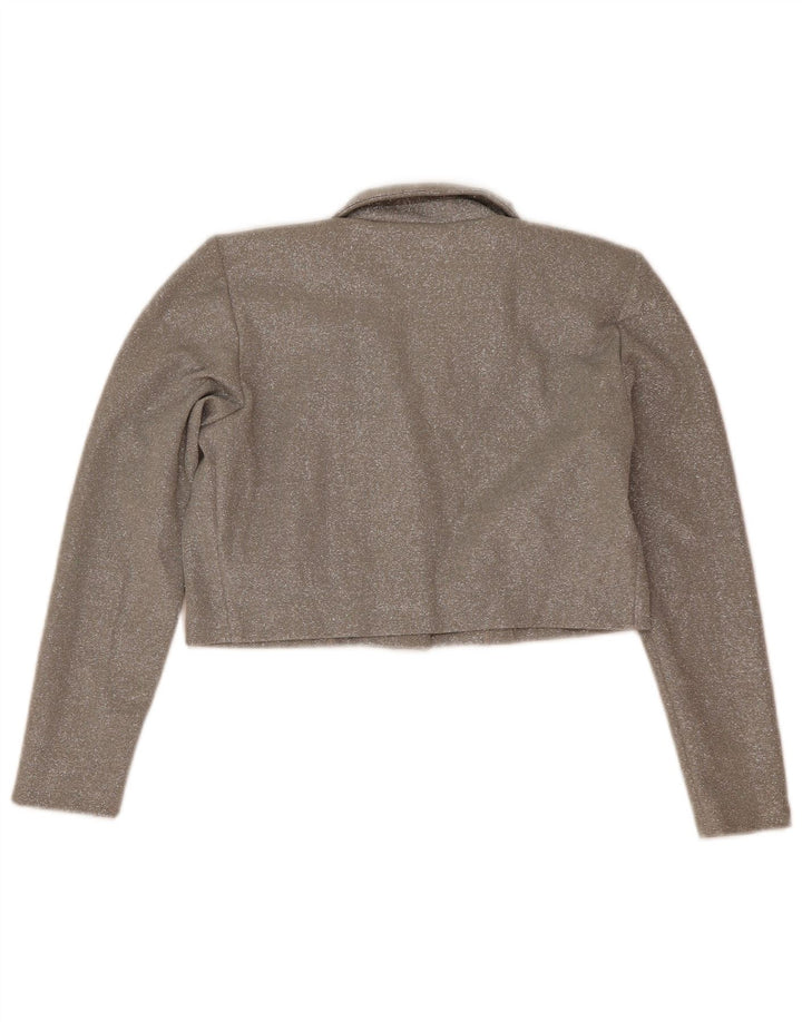 Vintage Damen Langarm Crop Top UK 14 Medium Silber meliert