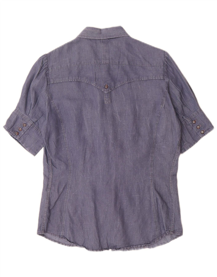 Levi's Damen Kurzarmhemd UK 14 Large Blaue Baumwolle