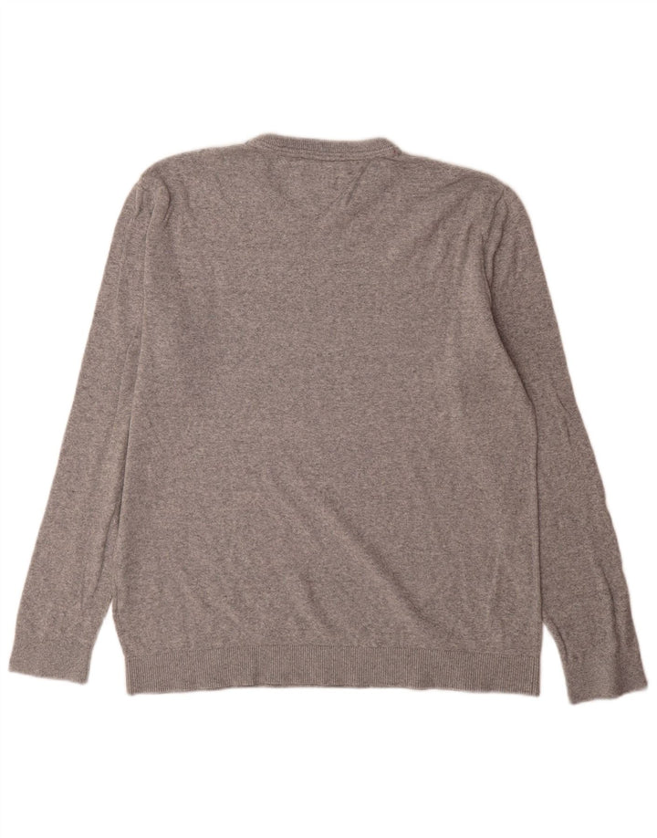 Tommy Hilfiger Herren-Pullover mit Rundhalsausschnitt, mittelgraue Baumwolle