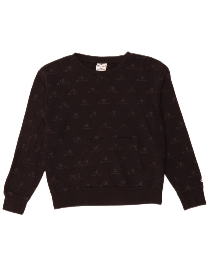 CHAMPION Boys Graphic Sweatshirt Jumper 11-12 Years Large Black Logo