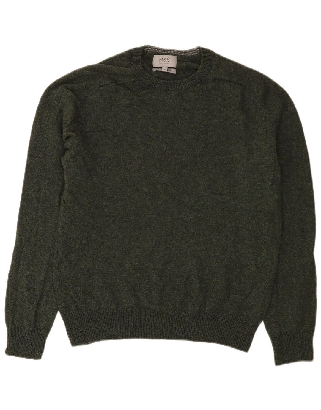 Marks & Spencer Herren-Pullover mit Rundhalsausschnitt, mittelgrüne Wolle