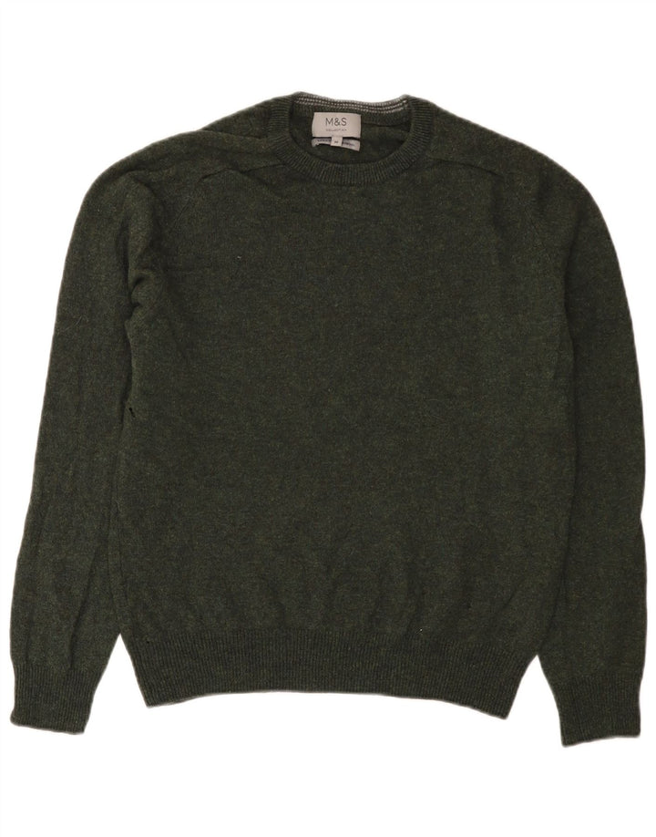 Marks & Spencer Herren-Pullover mit Rundhalsausschnitt, mittelgrüne Wolle