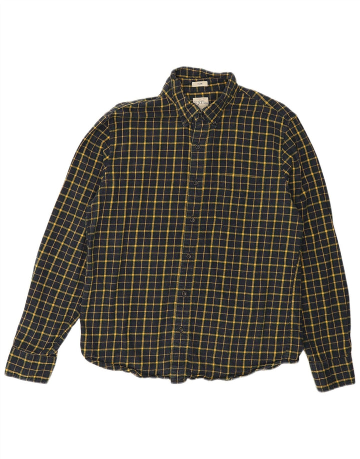 J. CREW Slim Flanellhemd für Herren, groß, marineblau, kariert, Baumwolle