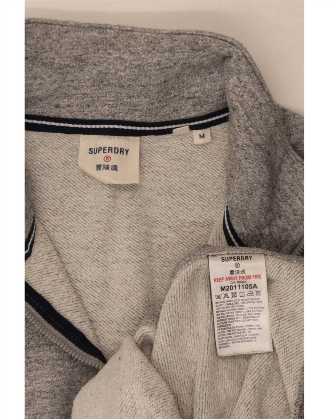 Superdry Herren-Sweatshirt mit Reißverschluss am Hals, Mittelgrau gesprenkelte Baumwolle