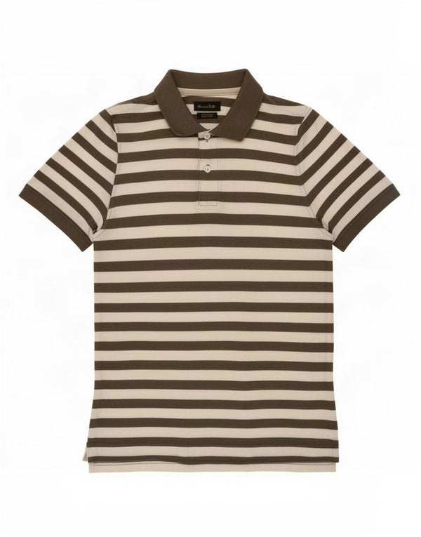 Massimo Dutti Herren-Poloshirt, groß, braun gestreift, Baumwolle