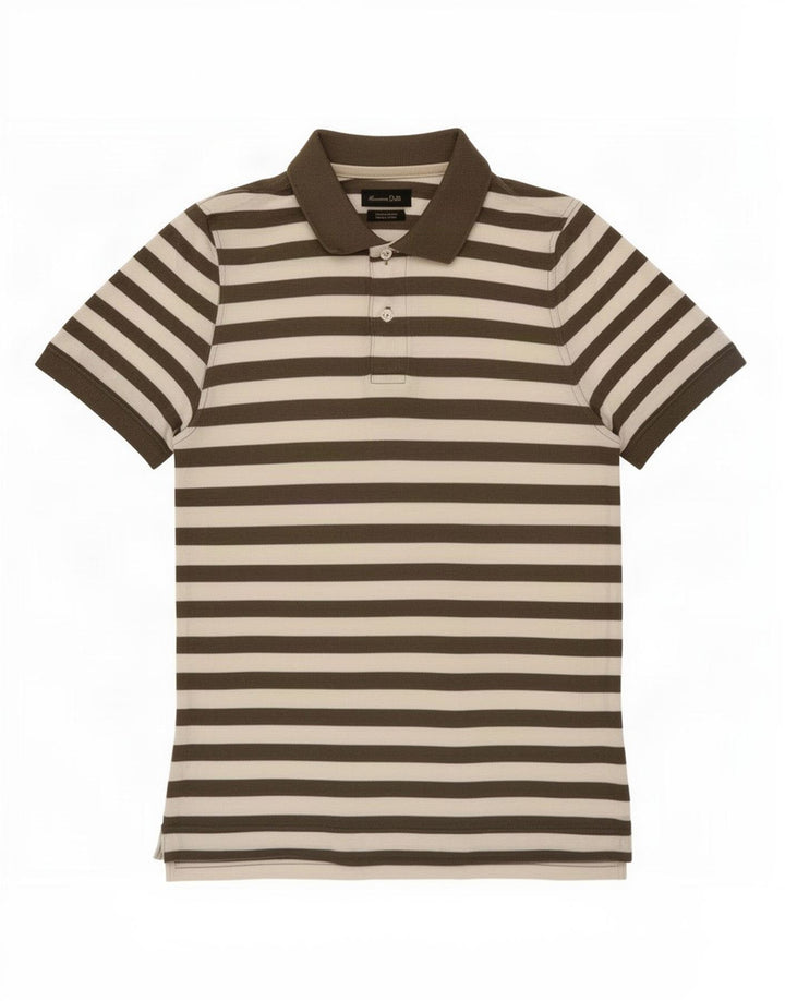 Massimo Dutti Herren-Poloshirt, groß, braun gestreift, Baumwolle