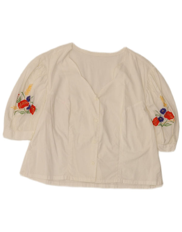 Vintage Damen Kurzarm-Hemdbluse UK 14 Großes weißes Blumenmuster