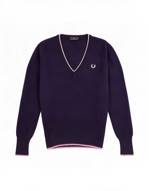 Fred Perry Damen-Pullover mit V-Ausschnitt, Gr. 8, Marineblau, Wolle