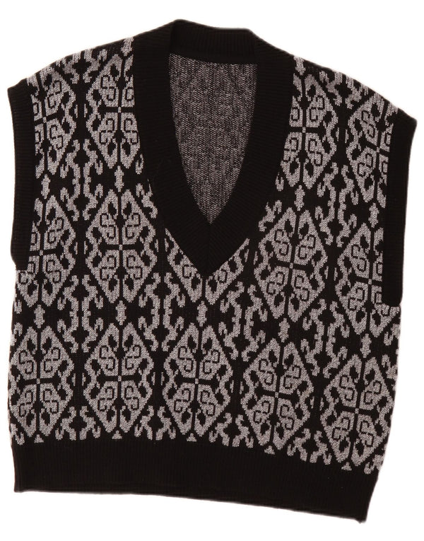 Vintage Damen Weste Tank Top EU 46 XL Schwarz Fair Isle Polyester