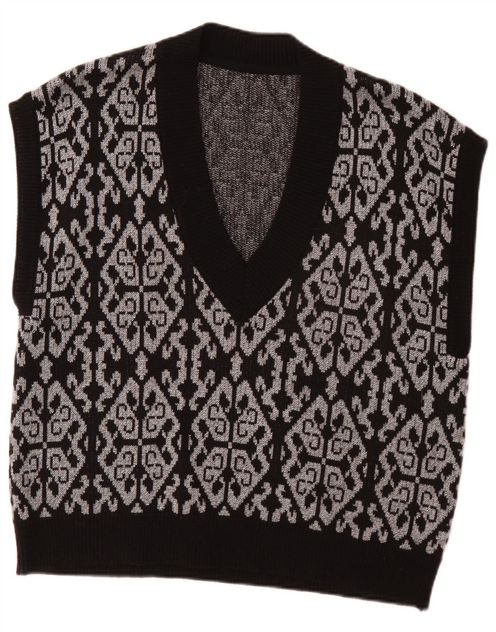 Vintage Damen Weste Tank Top EU 46 XL Schwarz Fair Isle Polyester