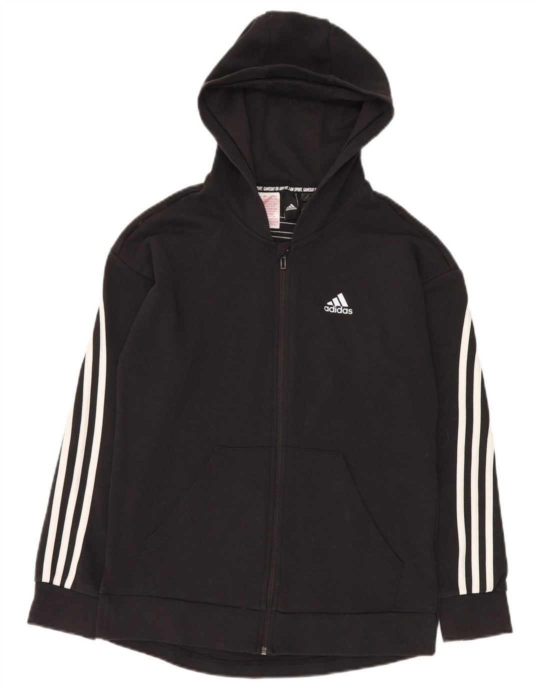 ADIDAS Jungen-Kapuzenpullover mit lockerer Passform und Reißverschluss, 14–15 Jahre, schwarze Baumwolle