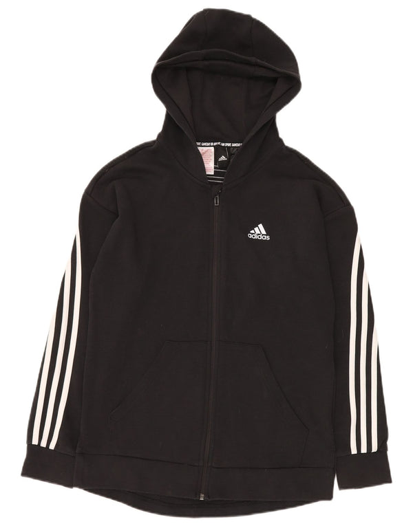 ADIDAS Jungen-Kapuzenpullover mit lockerer Passform und Reißverschluss, 14–15 Jahre, schwarze Baumwolle
