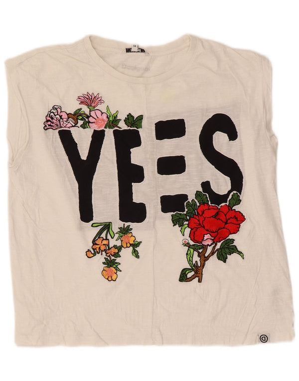 Desigual Damen Übergroßes Grafik-Trägershirt UK 6 XS Weiße Baumwolle