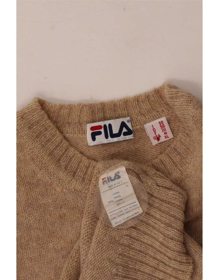 Fila Herren-Pullover mit Rundhalsausschnitt, IT 50, mittelbraun gefleckte Wolle