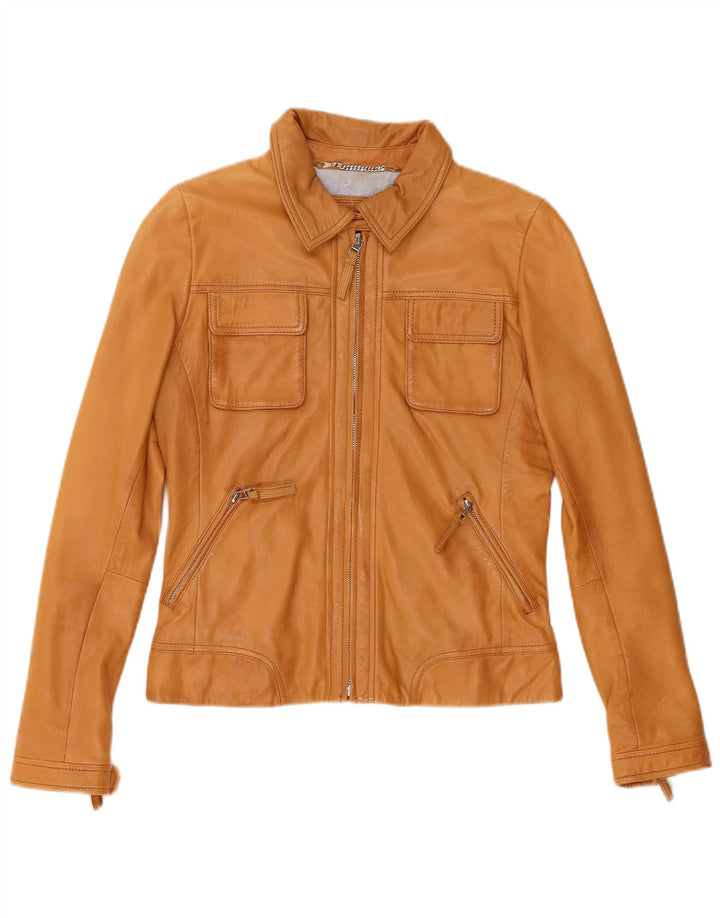 Massimo Dutti Damen Crop Lederjacke UK 12 Medium Beige Schaffell