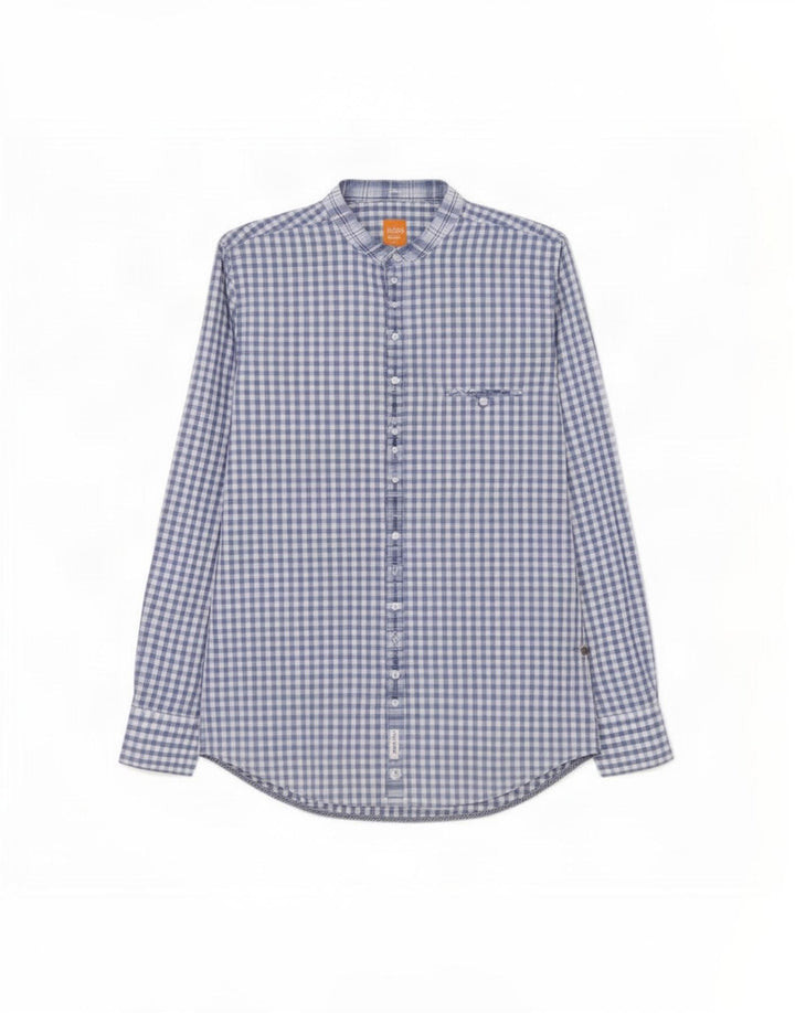 Hugo Boss Herrenhemd aus mittelblauer Gingham-Baumwolle