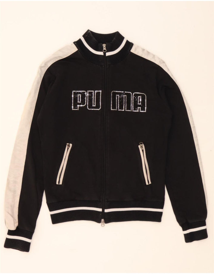PUMA Womens Graphic Tracksuit Top Jacket UK 12 Medium Black Colourblock Vintage Puma and Second-Hand Puma from Messina Hembry 