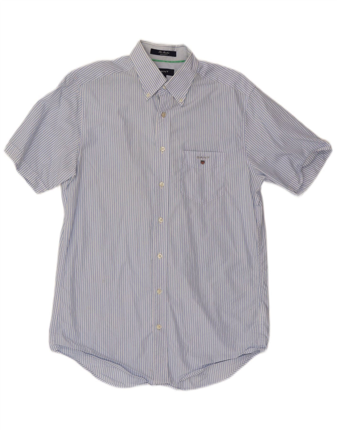 GANT Herren The Banker Regular Fit Kurzarmhemd Mittelblauer Nadelstreifen