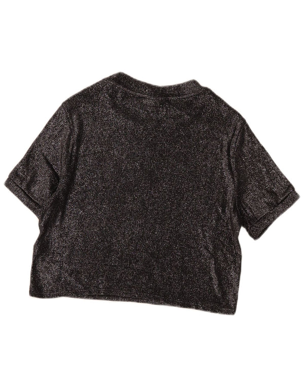Topshop Damen Crop Bluse Top UK 14 Große schwarze Viskose