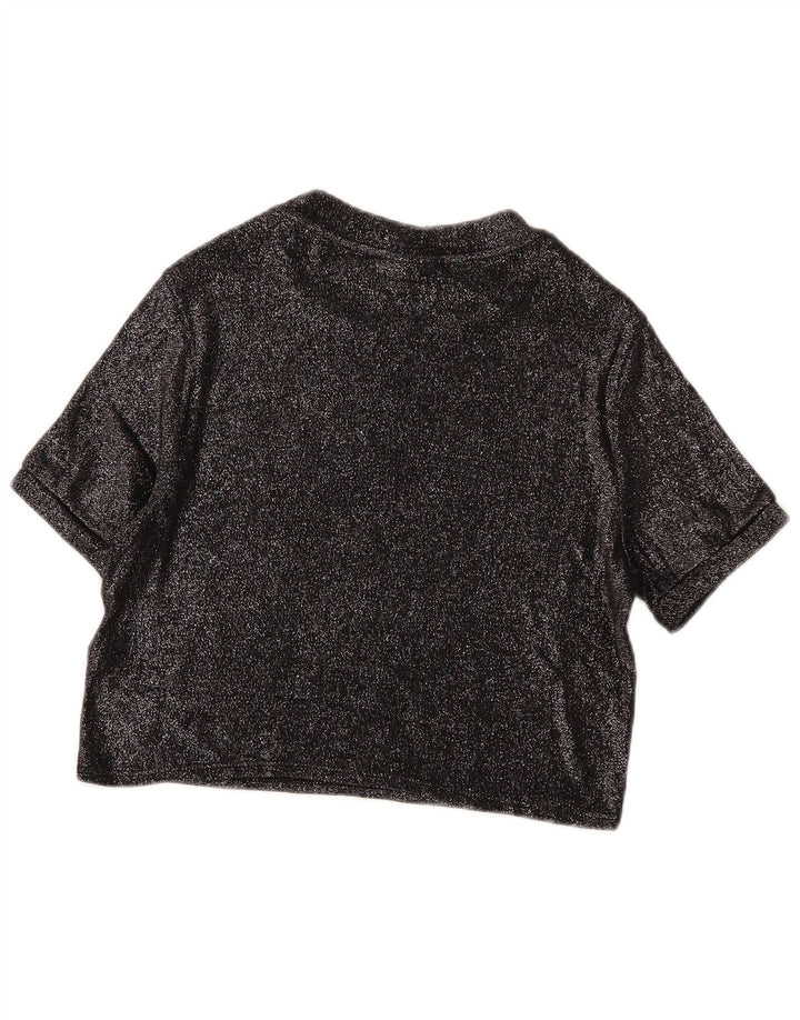 Topshop Damen Crop Bluse Top UK 14 Große schwarze Viskose