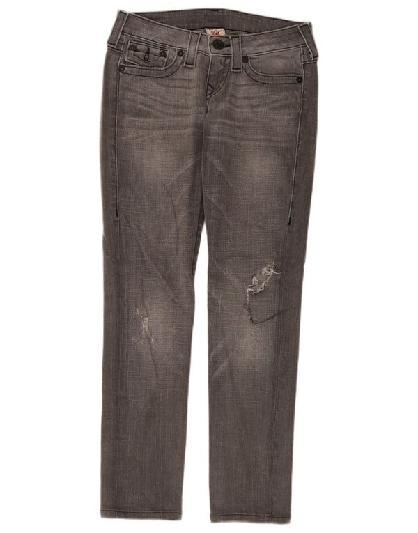True Religion Damen Distressed Slim Jeans W26 L29 Graue Baumwolle