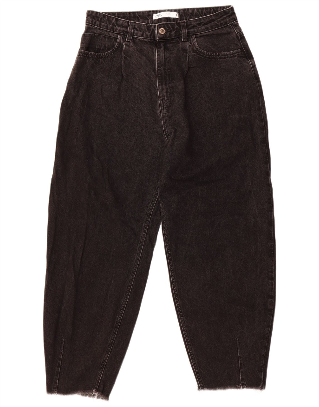 Zara Damen-Jeans mit hoher Taille, kurz geschnitten, EU 40, mittelgroß, W30, L25, Schwarz