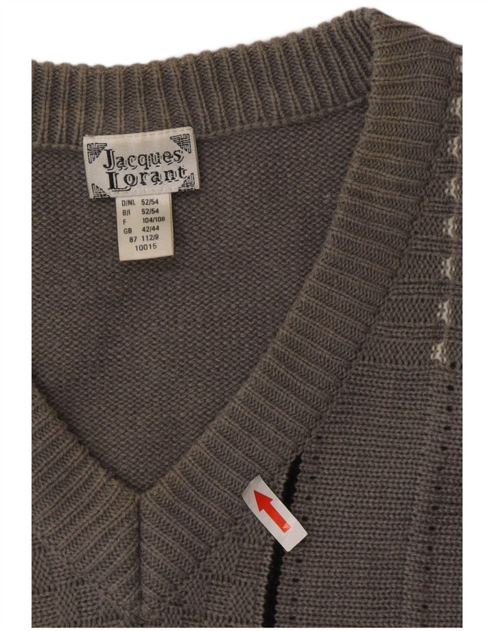 Jacques Lorant Herren-Pullover mit V-Ausschnitt, Gr. 42/44, groß, grau gestreift
