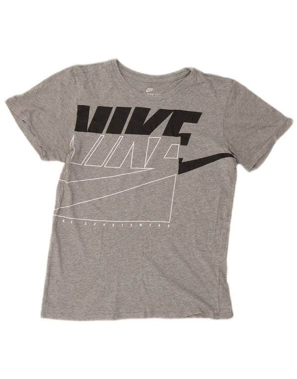 NIKE Damen-T-Shirt in Übergröße mit Grafik, UK 10, Größe S, grau gefleckte Baumwolle