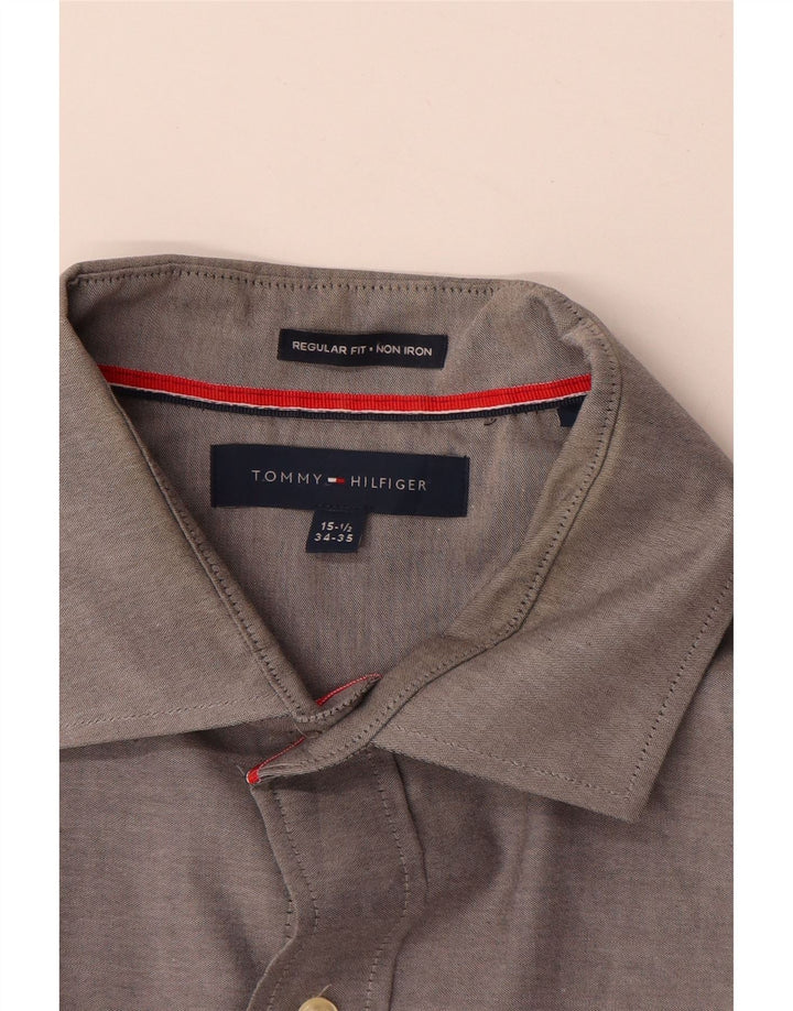 Tommy Hilfiger Herren-Hemd in normaler Passform, Größe 15 1/2, mittelgraue Baumwolle