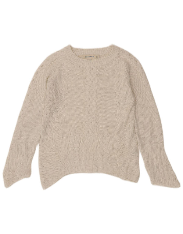Zara Damen-Pullover mit U-Boot-Ausschnitt, Gr. 10, Small, Weiß, Acryl