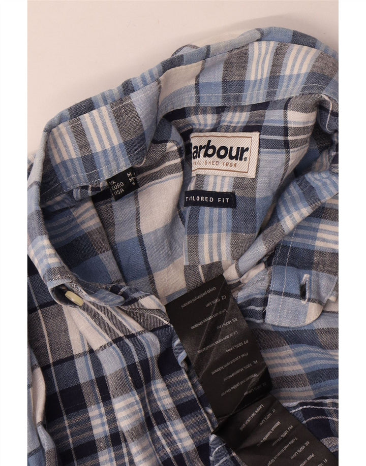 BARBOUR Herren-Hemd mit maßgeschneiderter Passform, Mittelblau kariertes Leinen