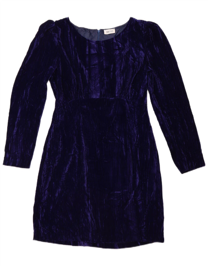 B.ONE Damen-Etuikleid aus Velours, langärmelig, Gr. 44, Größe L, Blau, Polyester