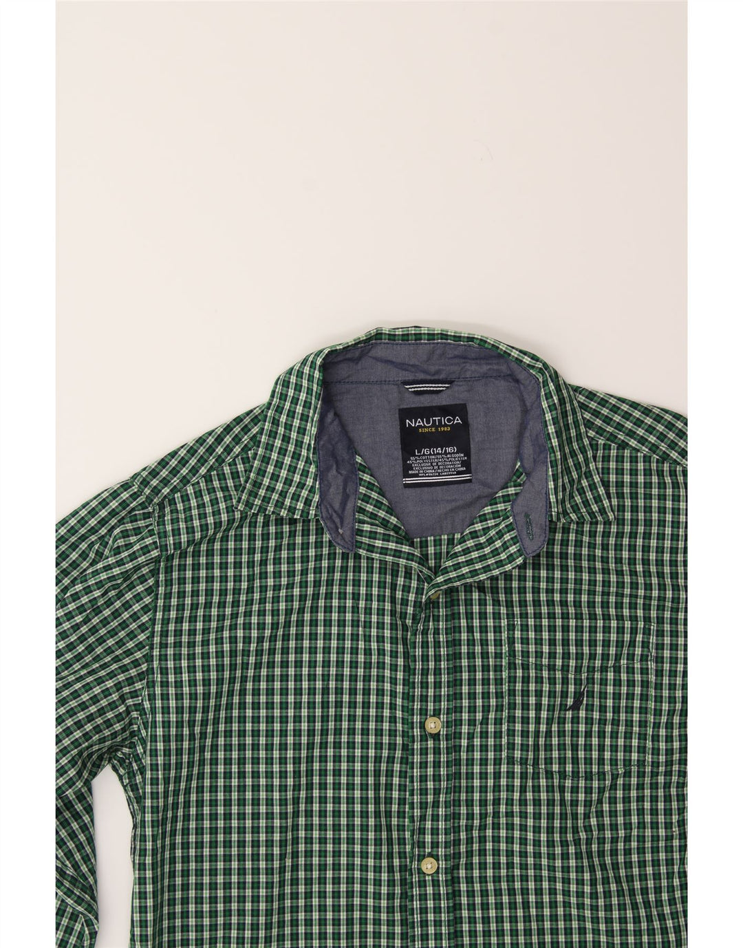 NAUTICA Boys Shirt 14-15 Years Large  Green Check Cotton Vintage Nautica and Second-Hand Nautica from Messina Hembry 