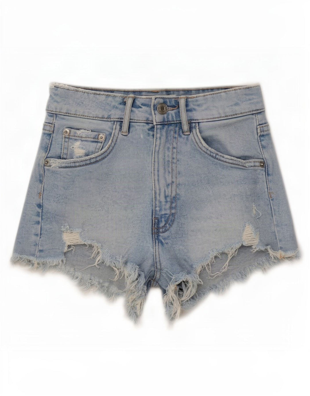 Zara Damen Distressed Denim Shorts EU 32 2XS W22 Blau