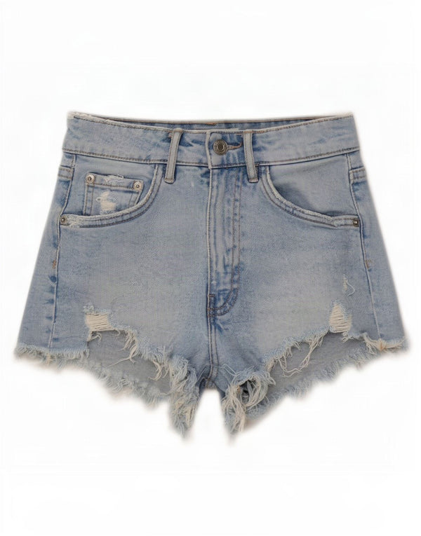 Zara Damen Distressed Denim Shorts EU 32 2XS W22 Blau